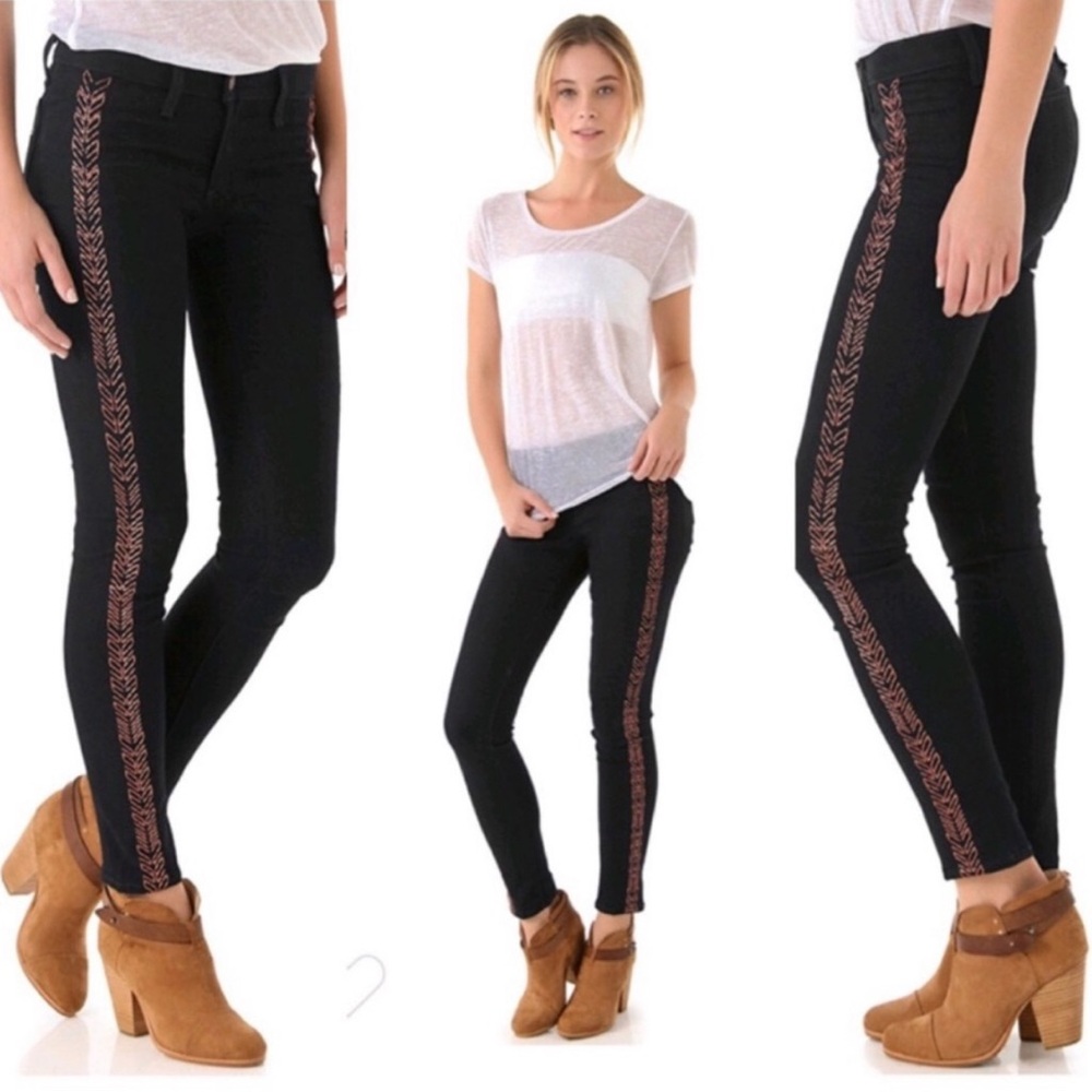 RAG & BONE Bengal Split Blue Copper Embroidery Skinny Leg Jeans Pants Size 30